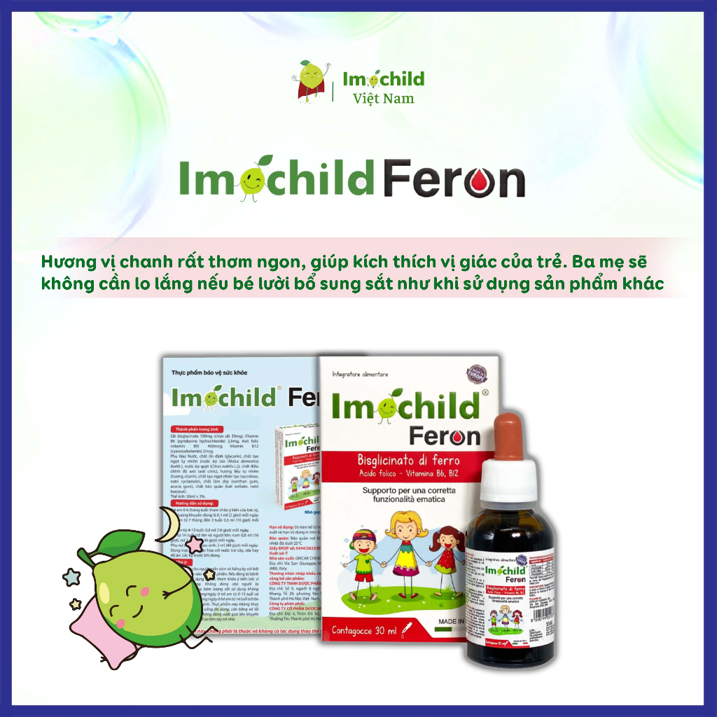 Combo 2 Hộp Sắt Nhỏ Giọt Imochild FERON Cho Bé, Hỗ Trợ Tái Tạo Hồng Cầu - IMOCHILD 30ml