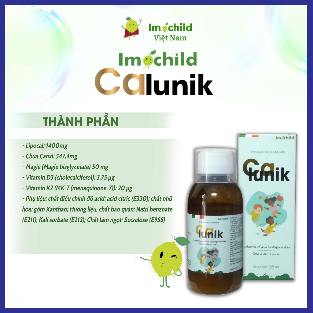 Combo 2 Hộp Canxi Sinh Học CALUNIK Imochild Hỗ Trợ Phát Triển Chiều Cao Cho Bé - Lọ 125ml