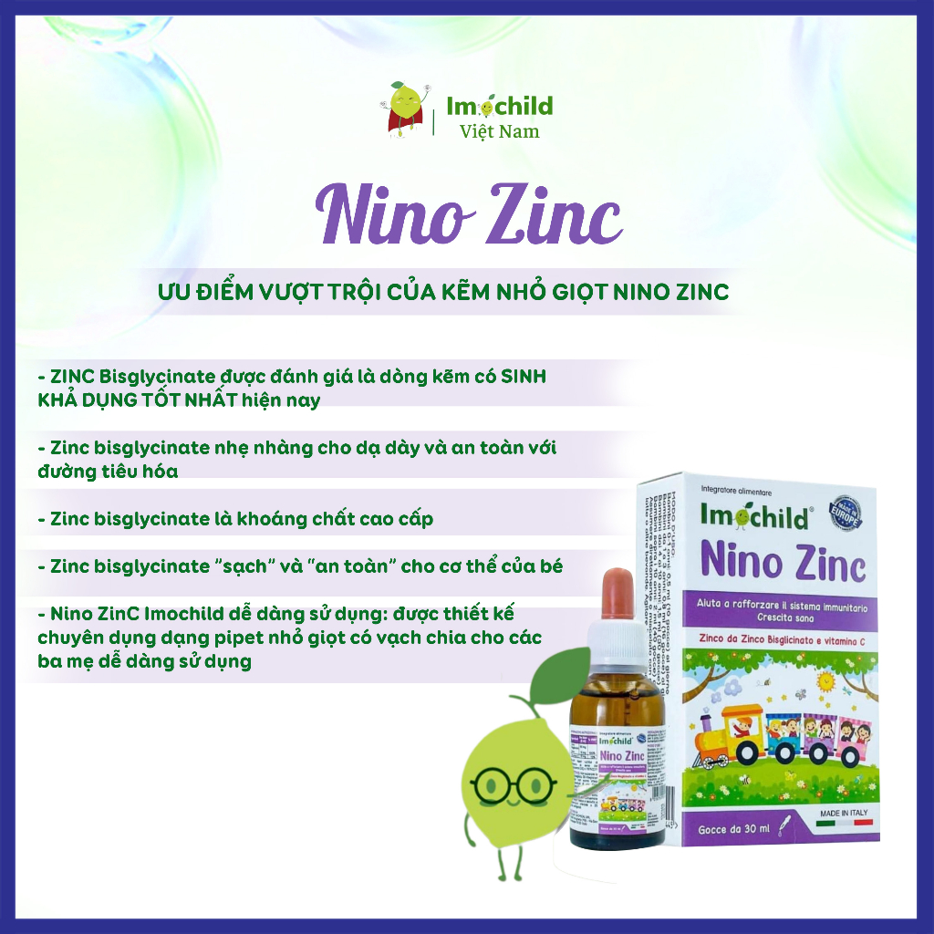 Combo 2 Hộp Kẽm Nhỏ Giọt Cho Trẻ Sơ Sinh NINO ZINC Cải Thiện Biếng Ăn Tăng Đề Kháng - IMOCHILD Kiện 2 Hộp