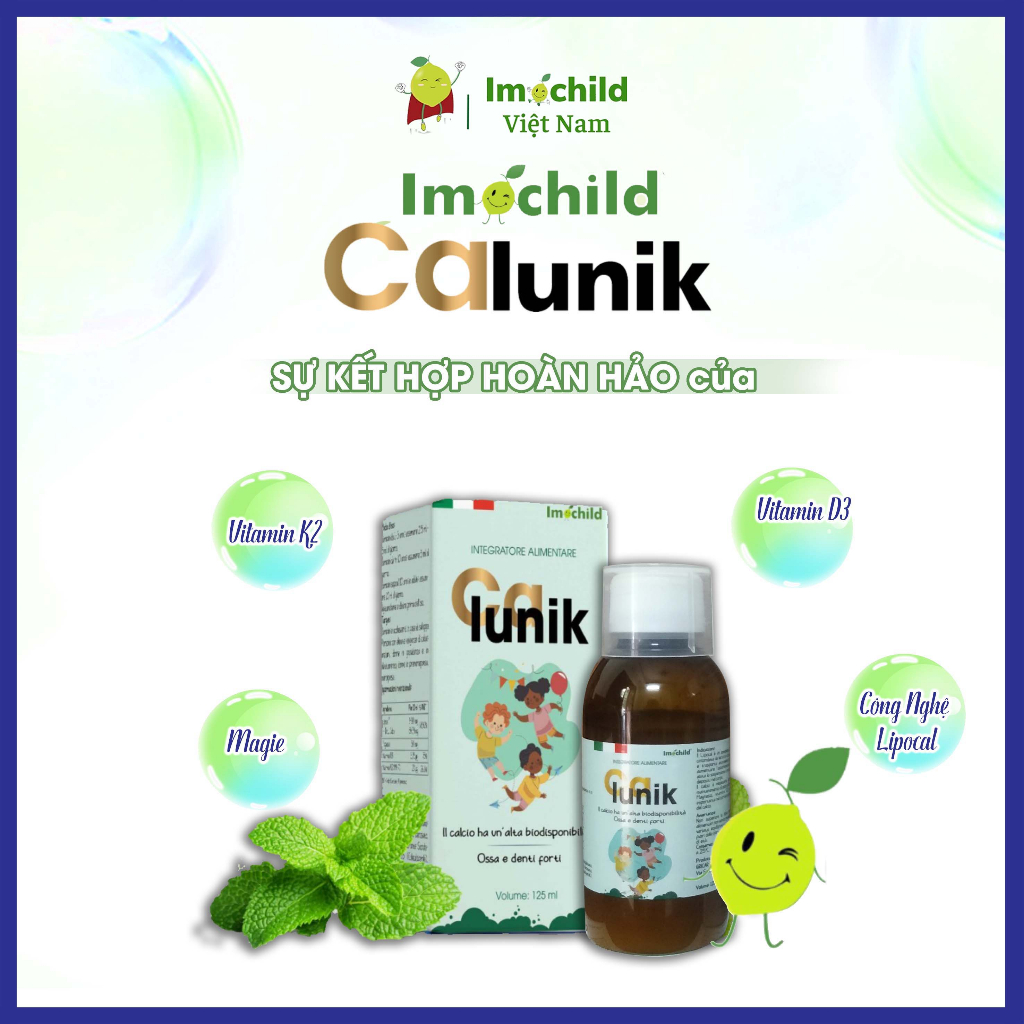 Combo 2 Hộp Canxi Sinh Học CALUNIK Imochild Hỗ Trợ Phát Triển Chiều Cao Cho Bé - Lọ 125ml