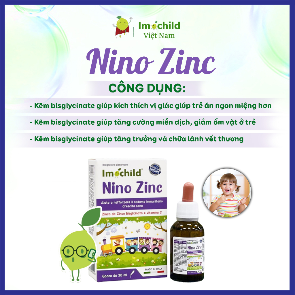 Combo 2 Hộp Kẽm Nhỏ Giọt Cho Trẻ Sơ Sinh NINO ZINC Cải Thiện Biếng Ăn Tăng Đề Kháng - IMOCHILD Kiện 2 Hộp