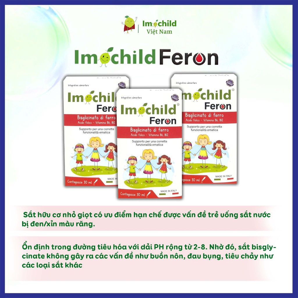 Combo 2 Hộp Sắt Nhỏ Giọt Imochild FERON Cho Bé, Hỗ Trợ Tái Tạo Hồng Cầu - IMOCHILD 30ml