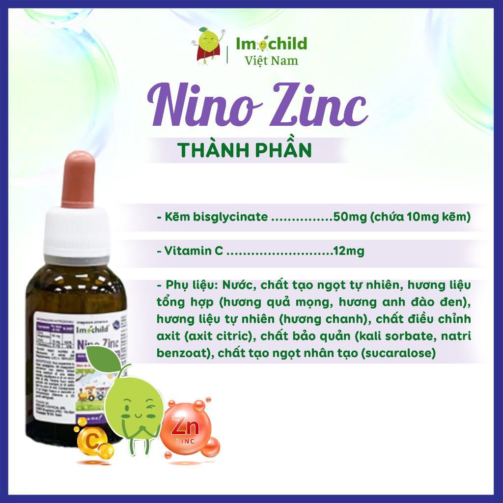 Combo 2 Hộp Kẽm Nhỏ Giọt Cho Trẻ Sơ Sinh NINO ZINC Cải Thiện Biếng Ăn Tăng Đề Kháng - IMOCHILD Kiện 2 Hộp