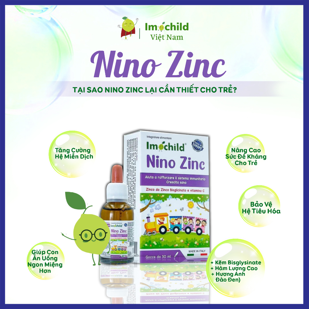 Combo 2 Hộp Kẽm Nhỏ Giọt Cho Trẻ Sơ Sinh NINO ZINC Cải Thiện Biếng Ăn Tăng Đề Kháng - IMOCHILD Kiện 2 Hộp
