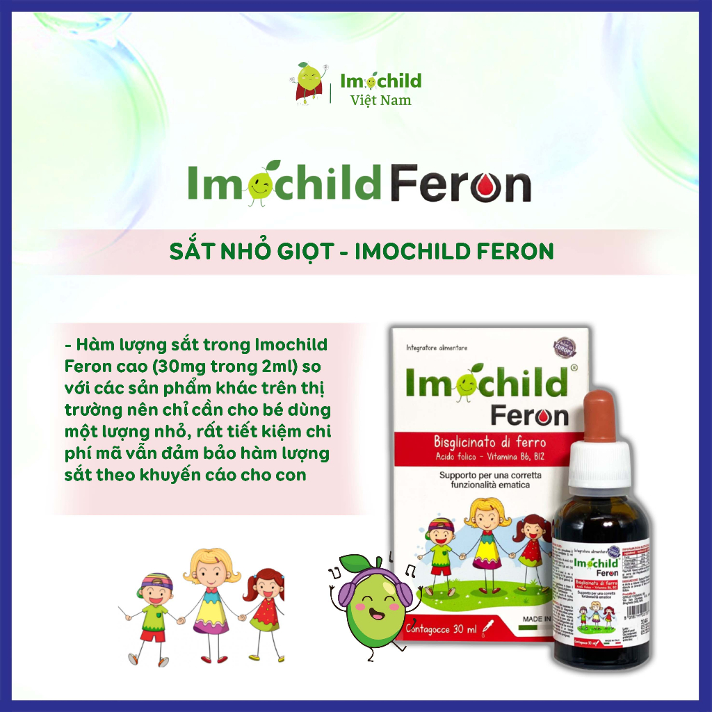 Combo 2 Hộp Sắt Nhỏ Giọt Imochild FERON Cho Bé, Hỗ Trợ Tái Tạo Hồng Cầu - IMOCHILD 30ml