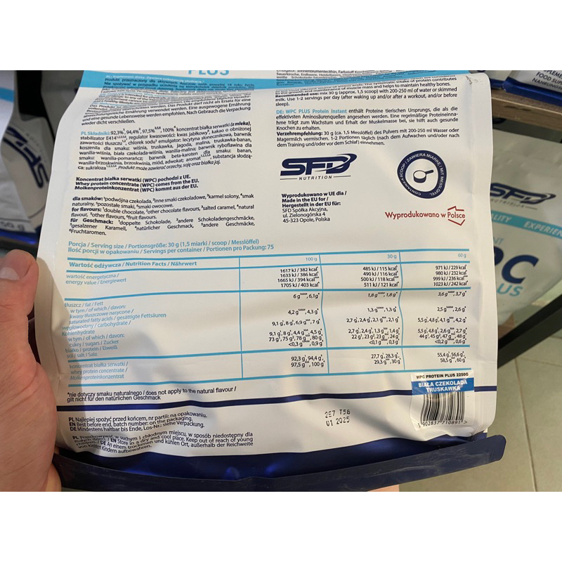 PROTEIN - SFD NUTRITION - PROTEIN INSTANT WPC PLUS - 2250g - Bột đạm whey dinh dưỡng thể hình - Từ Ba Lan