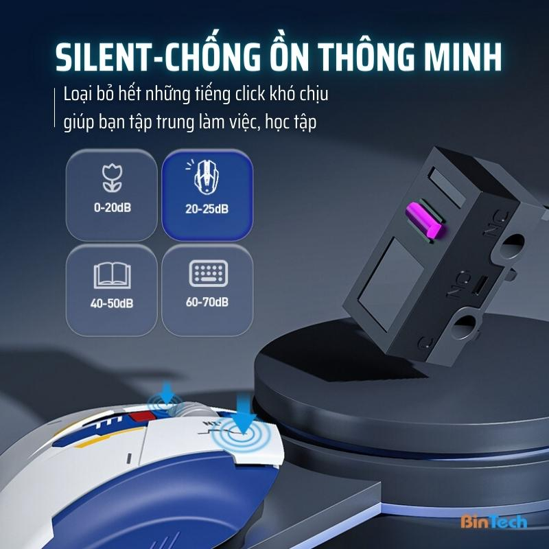 Chuột gaming không dây bluetooth sạc pin BINTECH Inphic F9 chơi game chuyên nghiệp kết nối Bluetooth, Wireless 2.4G