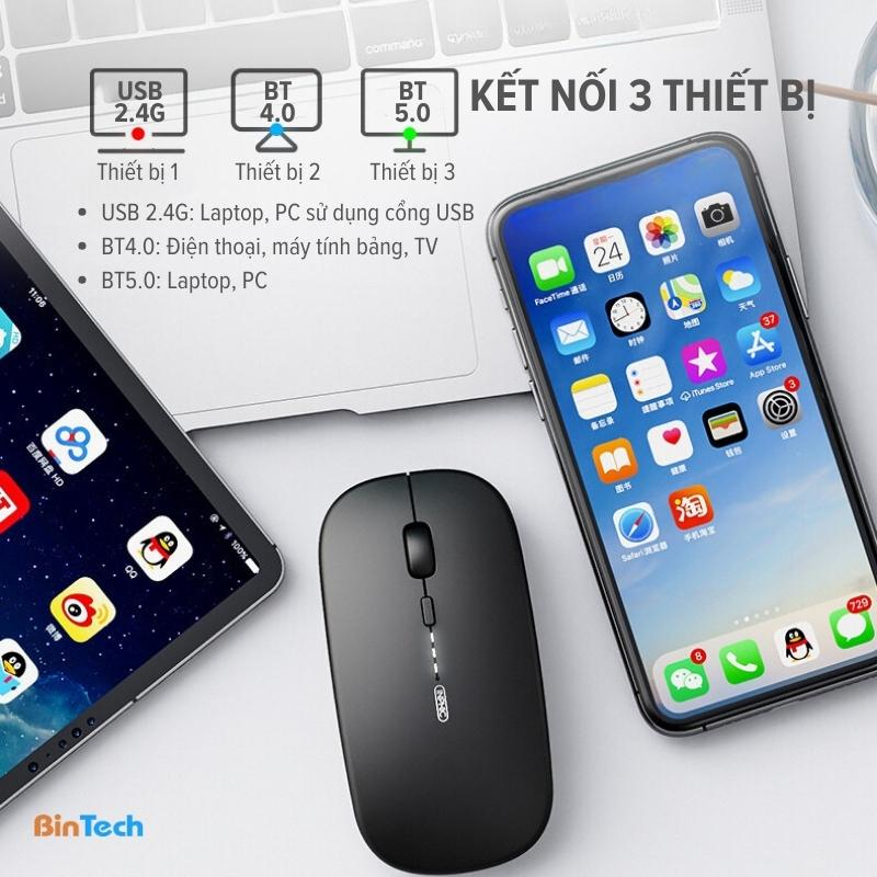 Chuột không dây Bluetooth văn phòng PM1 BINTECH ko tiếng click sạc 1 lần dùng 8 tuần cho laptop MCBook PC Tablet PAD