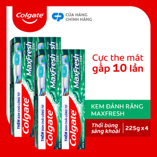 Bộ 4 Kem đánh răng Colgate Maxfresh the mát thổi bùng sảng khoái 225g/tuýp tặng bàn chải