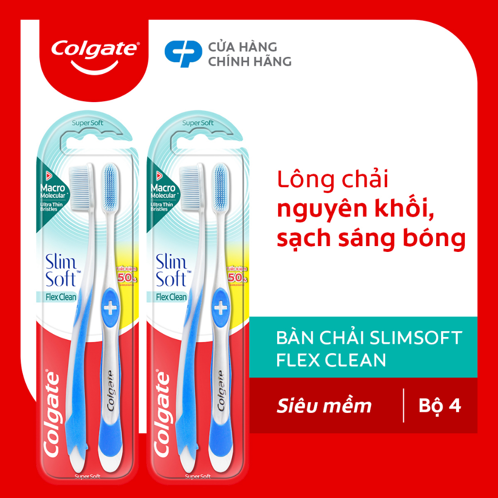 Bộ 4 bàn chải Colgate Slimsoft Flex Clean nguyên khối siêu mềm mảnh