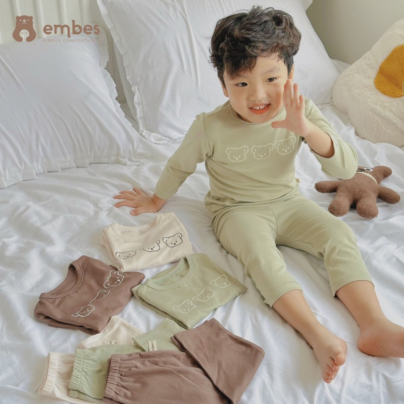 EMBES Bộ quần áo dài tay thu đông cho bé trai bé gái 7kg tới 17kg