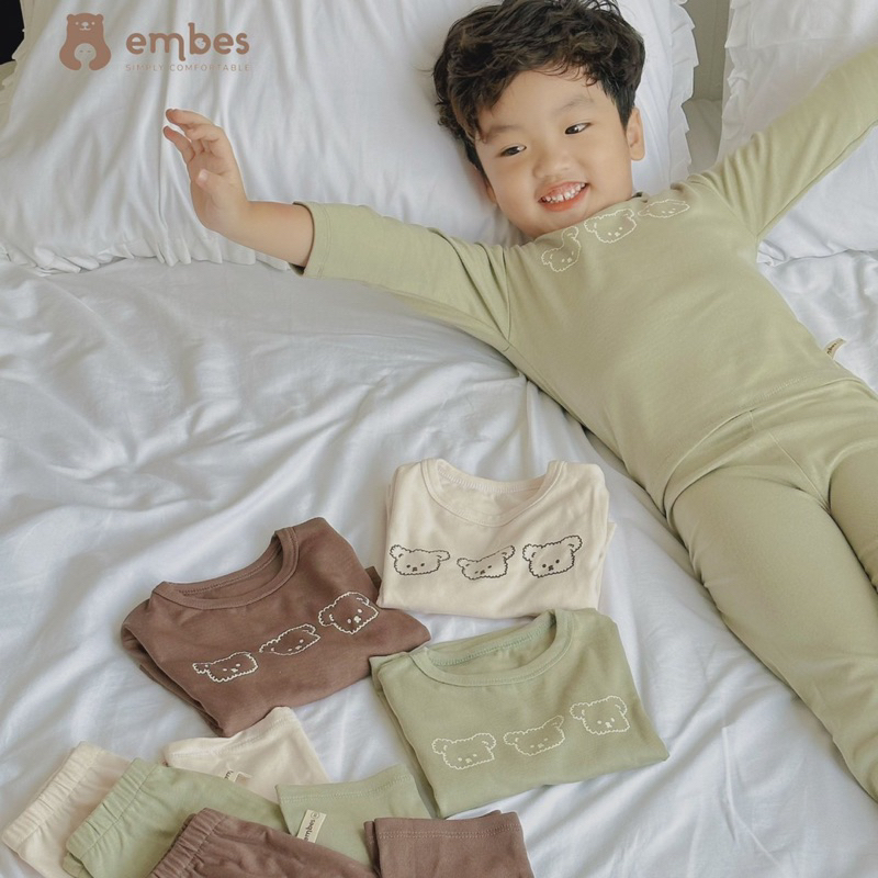 EMBES Bộ quần áo dài tay thu đông cho bé trai bé gái 7kg tới 17kg