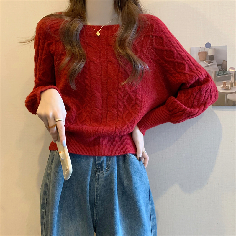 Áo len nữ dài tay cổ vuông HUNALY dáng ngắn croptop tay phồng len Quảng Châu phong cách Hàn Quốc công sở MN0923-013