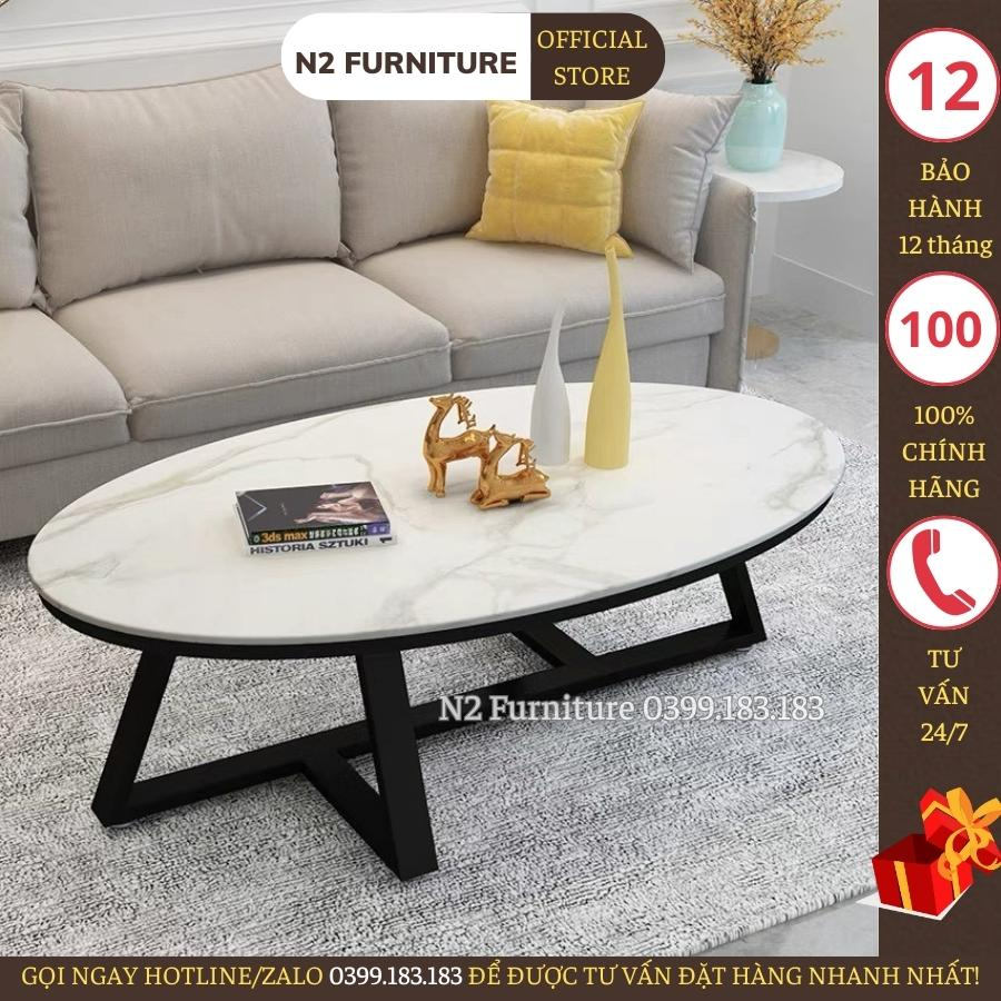 Bàn trà sofa decor N67, bàn gỗ nội thất N2 Furniture, bàn decor phòng khách mặt đá chân chữ Y làm bàn sofa uống nước