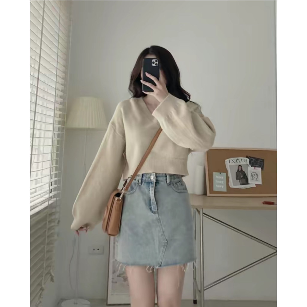 Áo len cổ tim dáng ngắn oversize - 247store.vn - Aolencotim532_P0K37