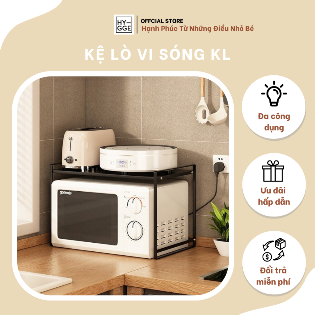 Kệ Để Lò Vi Sóng 1 Tầng Chất Liệu Cacbon Bền Đẹp | Giá Bếp Kim Loại, Kệ Để Nồi Chiên Không Dầu, Nồi Cơm