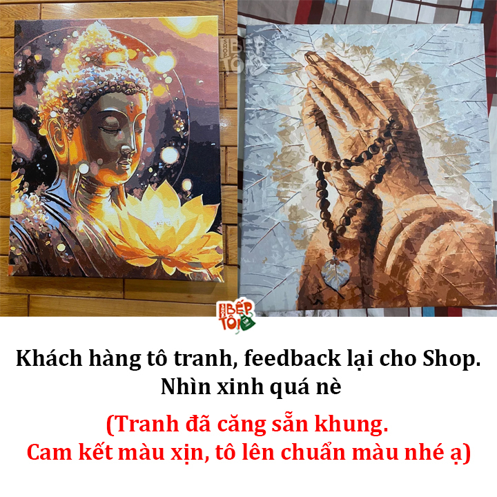 TRANH TÔ MÀU THEO SỐ HÓA PHẬT GIÁO,căng khung dày 2,5cm Khổ 40x50cm.