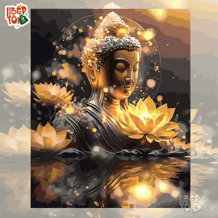TRANH TÔ MÀU THEO SỐ HÓA PHẬT GIÁO,căng khung dày 2,5cm Khổ 40x50cm.