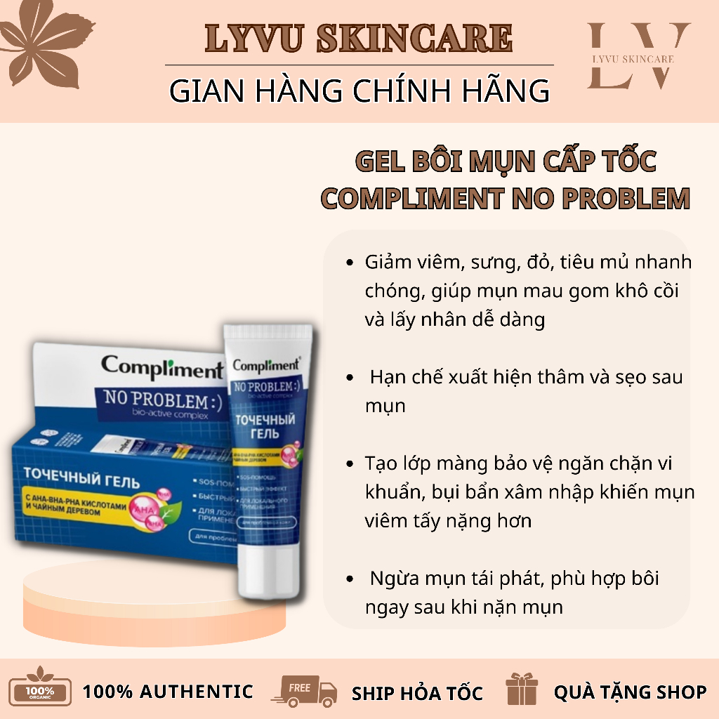 Gel chấm mụn cấp tốc C..O..M..P..L..I..M..ENT  No Problem 25ml, giảm sưng, tiêu viêm, gom khô cồi mụn