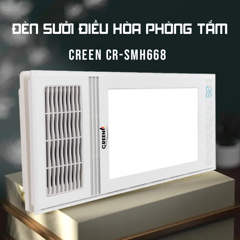 Quạt sưởi điều hòa phòng tắm thông minh CREEN CR-SMH688, Sưởi âm trần nhà tắm, điều khiển từ xa 6 trong 1