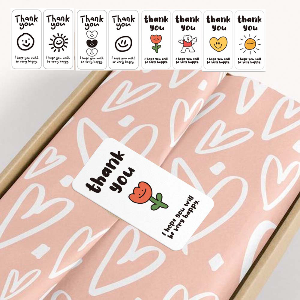 Bộ 50-100 tem decal dán hộp niêm phong mẫu vintage Vua Bao Bì, sticker cám ơn Thank you trang trí túi bao bì nhiều mẫu