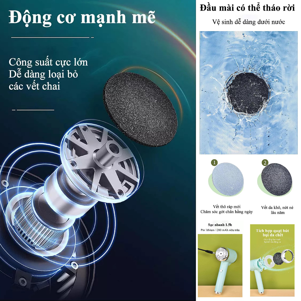 Máy Chà Gót Chân Tẩy Da Chết Có Đèn Tia Cực Tím Khử Trùng - Máy Chà Gót Kèm 2 Đầu Mài Tẩy Tế Tào Chết Gót Chân - ZENTECH