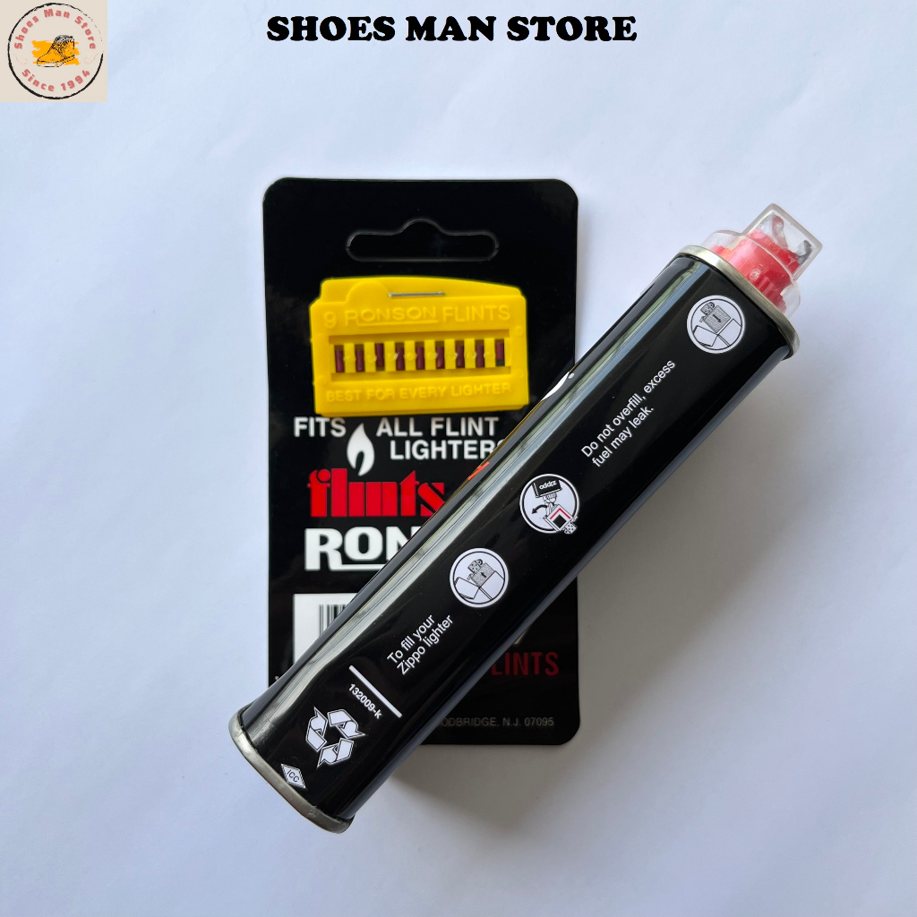 Combo Đá Lửa Ronson Vỉ 9 Viên + Bơm Xang Zip Bô 125 ml