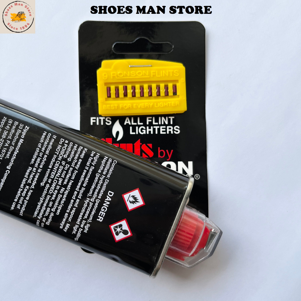 Combo Đá Lửa Ronson Vỉ 9 Viên + Bơm Xang Zip Bô 125 ml