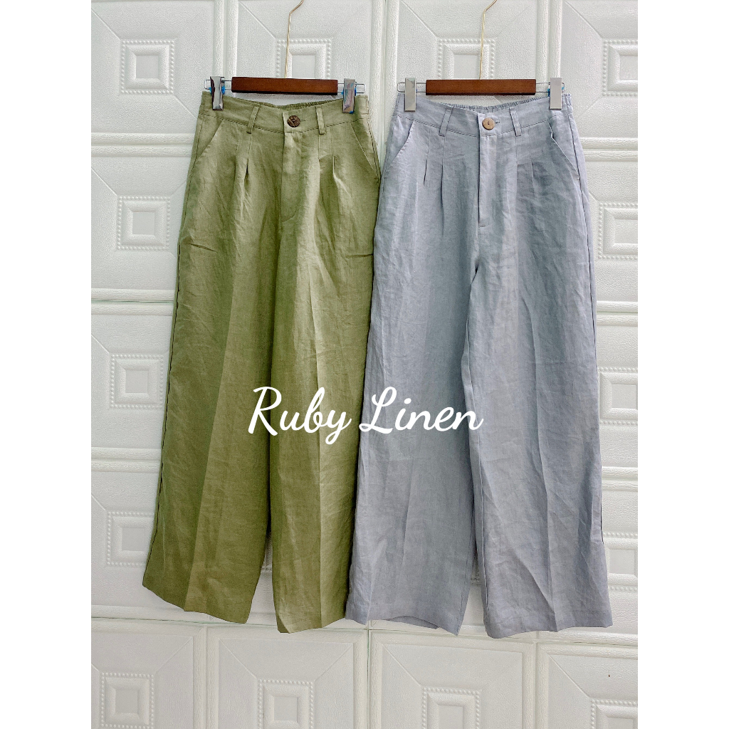 RUBY LINEN - Quần dài ống suông lưng cao LINEN PHÁP.