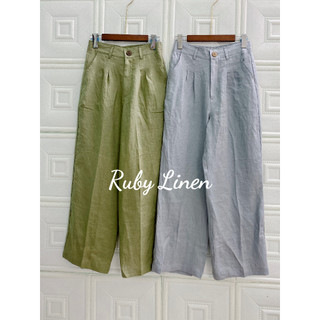 Ruby linen - quần dài ống suông lưng cao linen pháp.