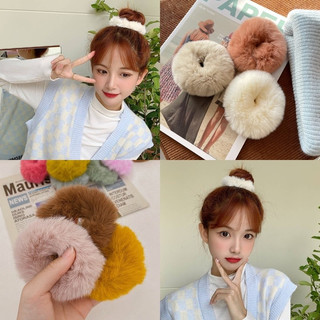 Cột tóc phối lông mềm co dãn phong cách dễ thương nhiều màu