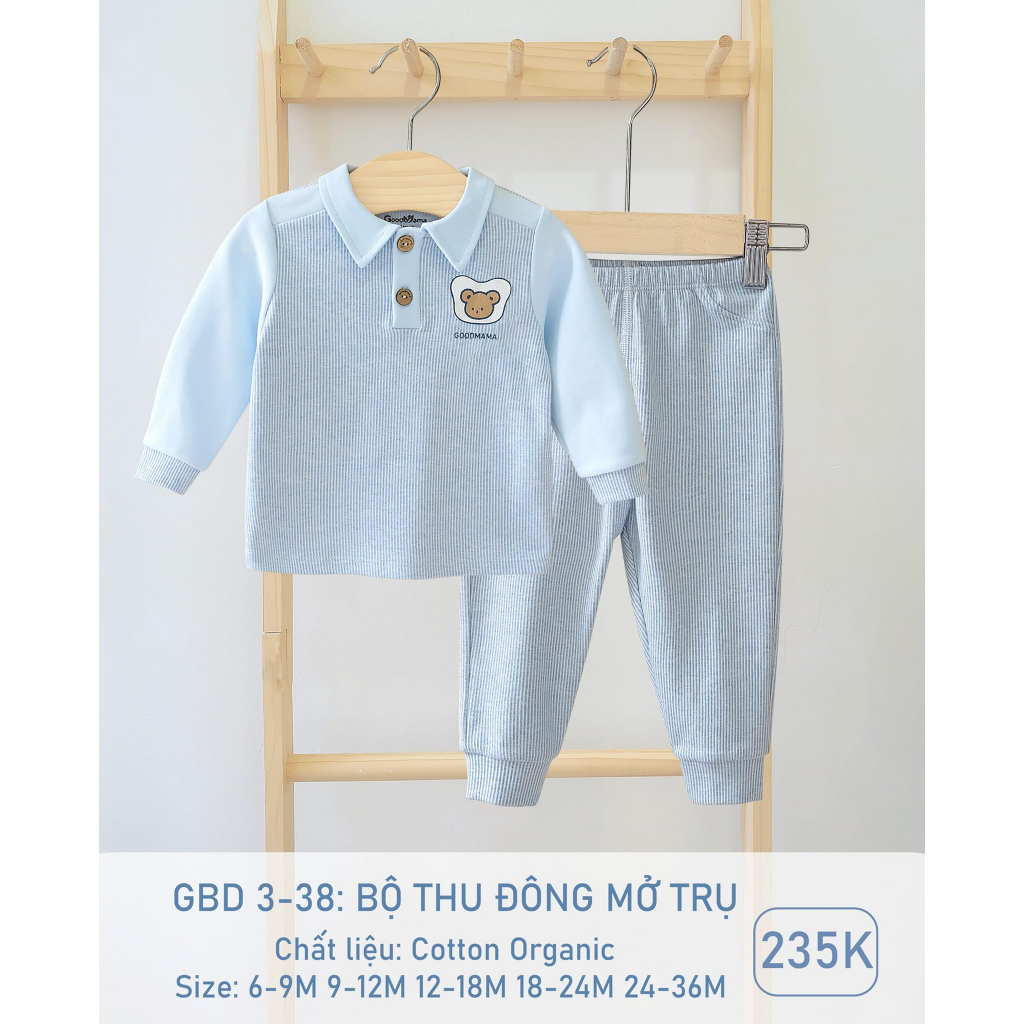 GOODMAMA - Bộ quần áo chất nỉ cho bé từ 6 tháng đến 3 tuổi