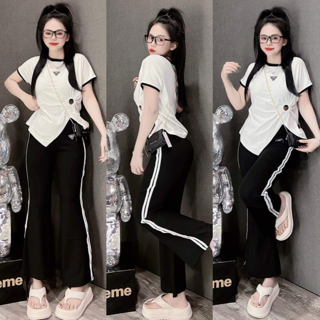 Set Loe Chất Tăm Lạnh Áo Vạt Cheo Xoắn Eo Bigsize Mặc Nhà