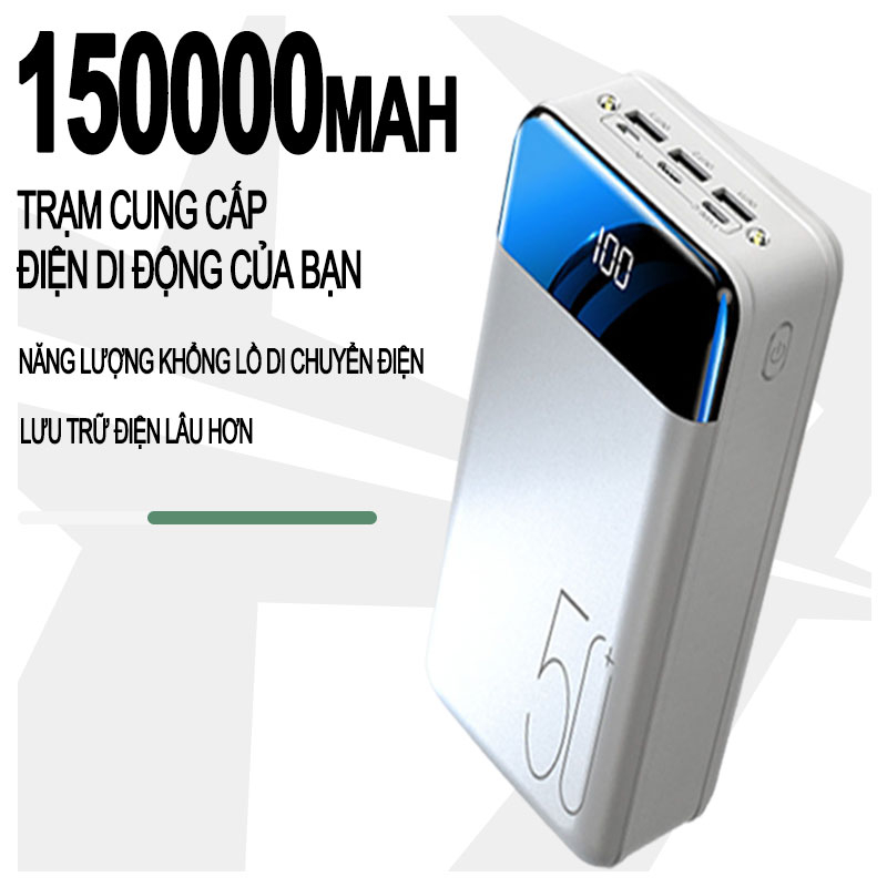 sạc dự phòng 150000mAh Màn hình kỹ thuật số Ngân hàng điện dung lượng lớn di động chính hãng 100% có đèn LED