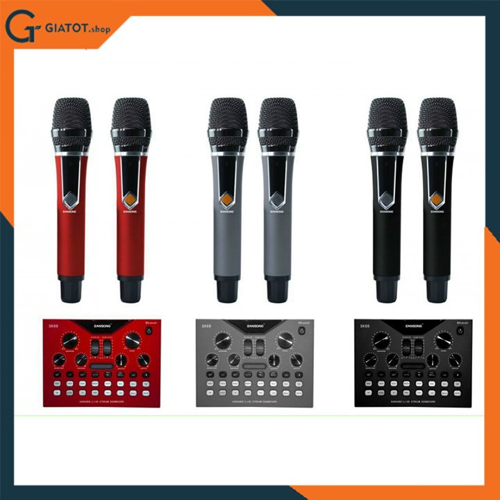 Mixer kiêm sound card ZANSONG K18 kèm 2 mic không dây có auto turn