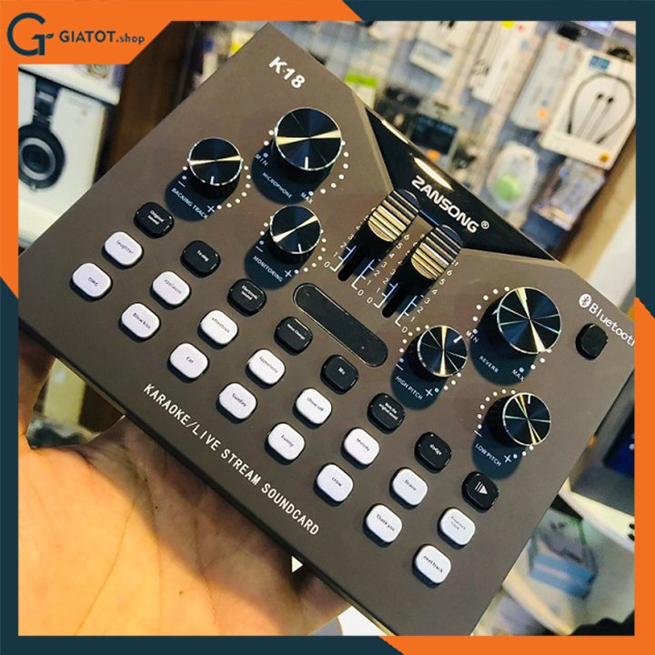 Mixer kiêm sound card ZANSONG K18 kèm 2 mic không dây có auto turn