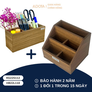 Combo: Kệ gỗ KG22S112 và hộp cắm bút 3 ngăn HB22L110 để bàn phong cách hiện đại sang trong ADOTA