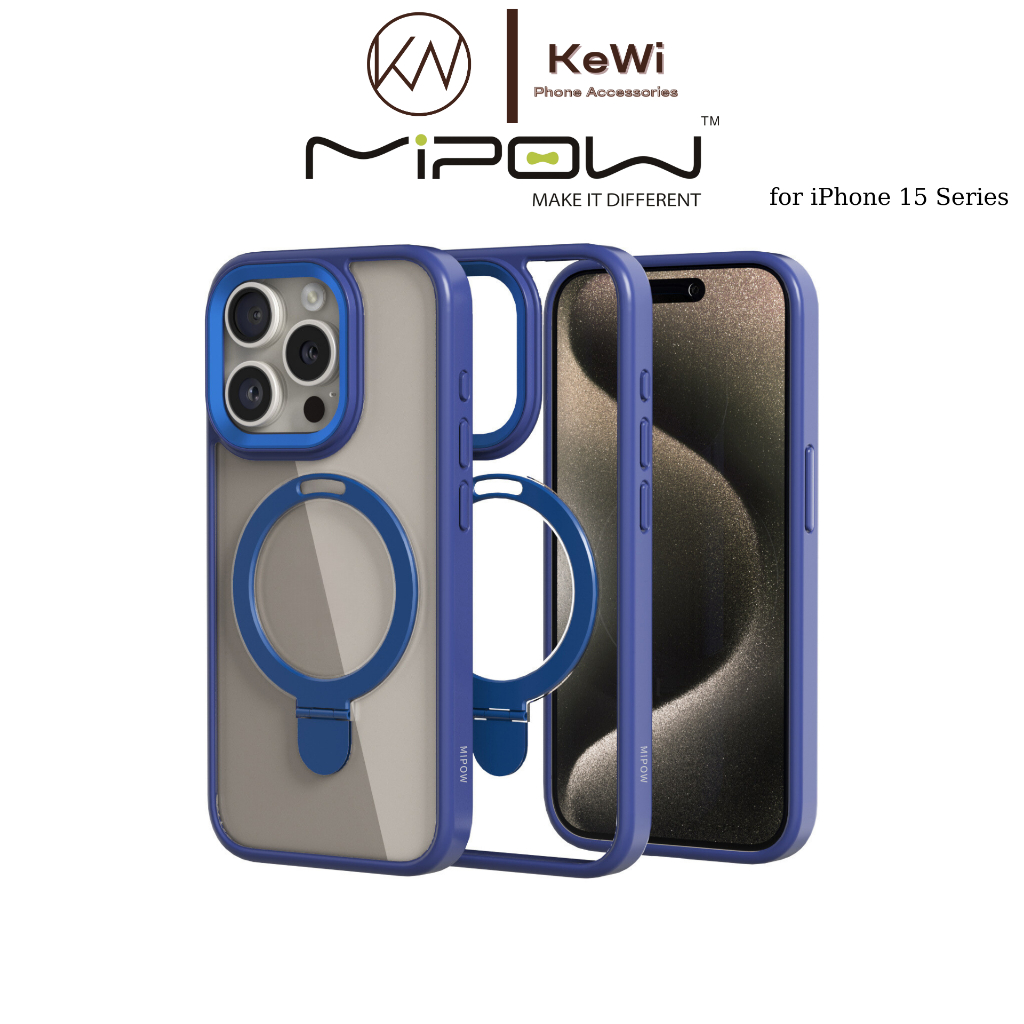 Ốp Lưng Sạc Không dây từ tính Mipow Dành Cho iPhone 15 Pro Max / iPhone 15 Pro, Kiêm Giá Đỡ 2 in 1