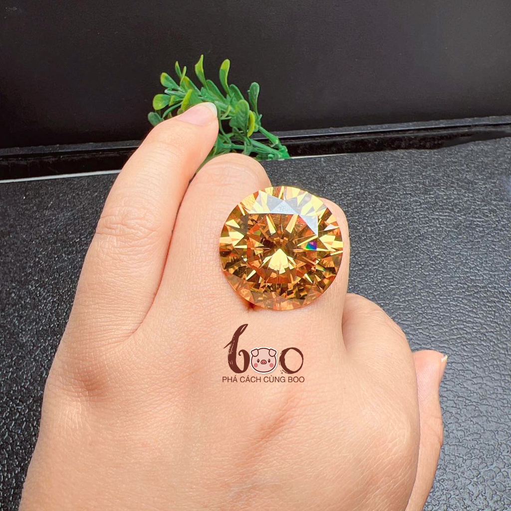 Kim cương nhân tạo Moissanite vàng Champagne, độ sạch: FL Thử bút lên vạch đỏ Kèm Kiểm Định GRA