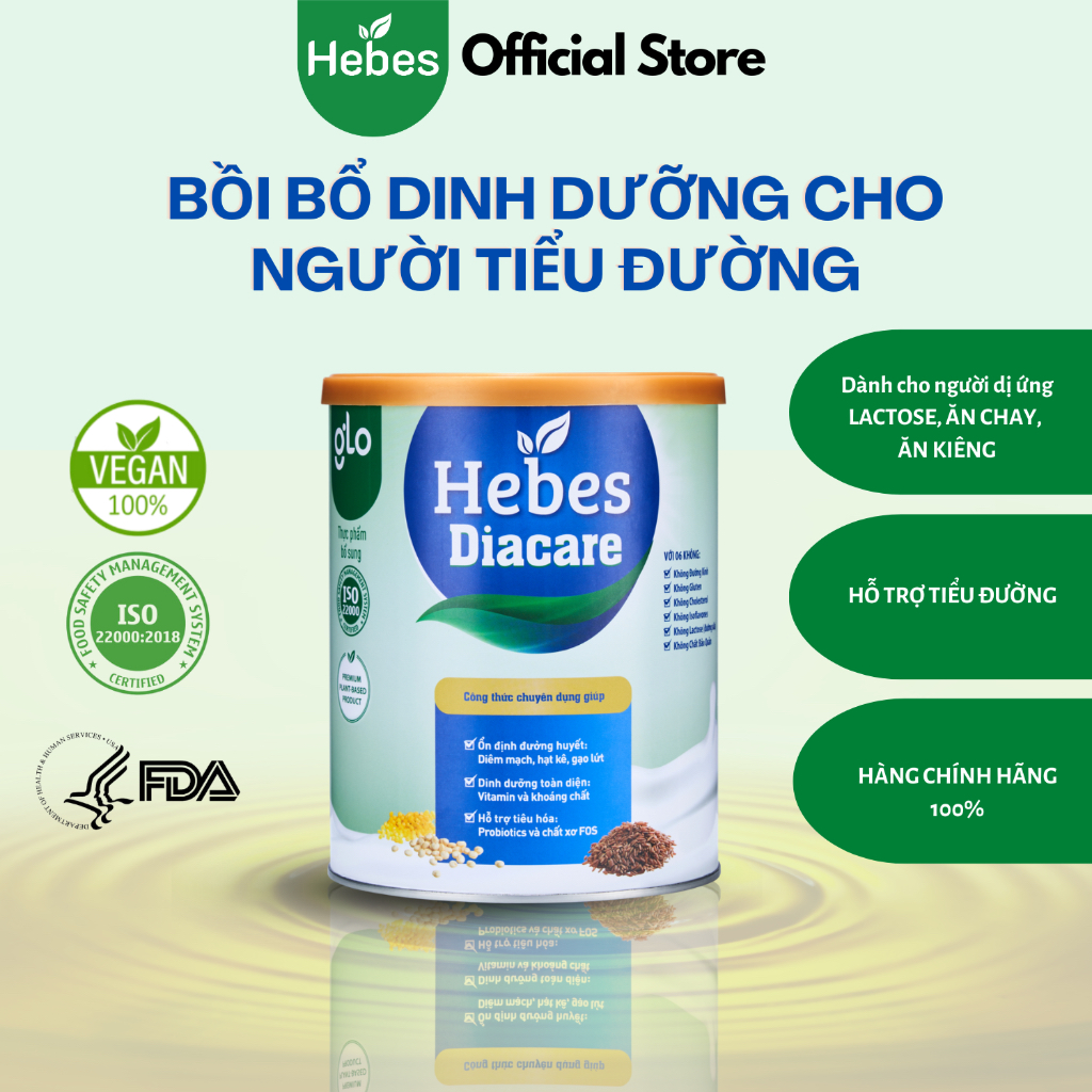 Sữa hạt tiểu đường Hebes Diacare 100% từ thực vật không chứa đường kính 800Gram