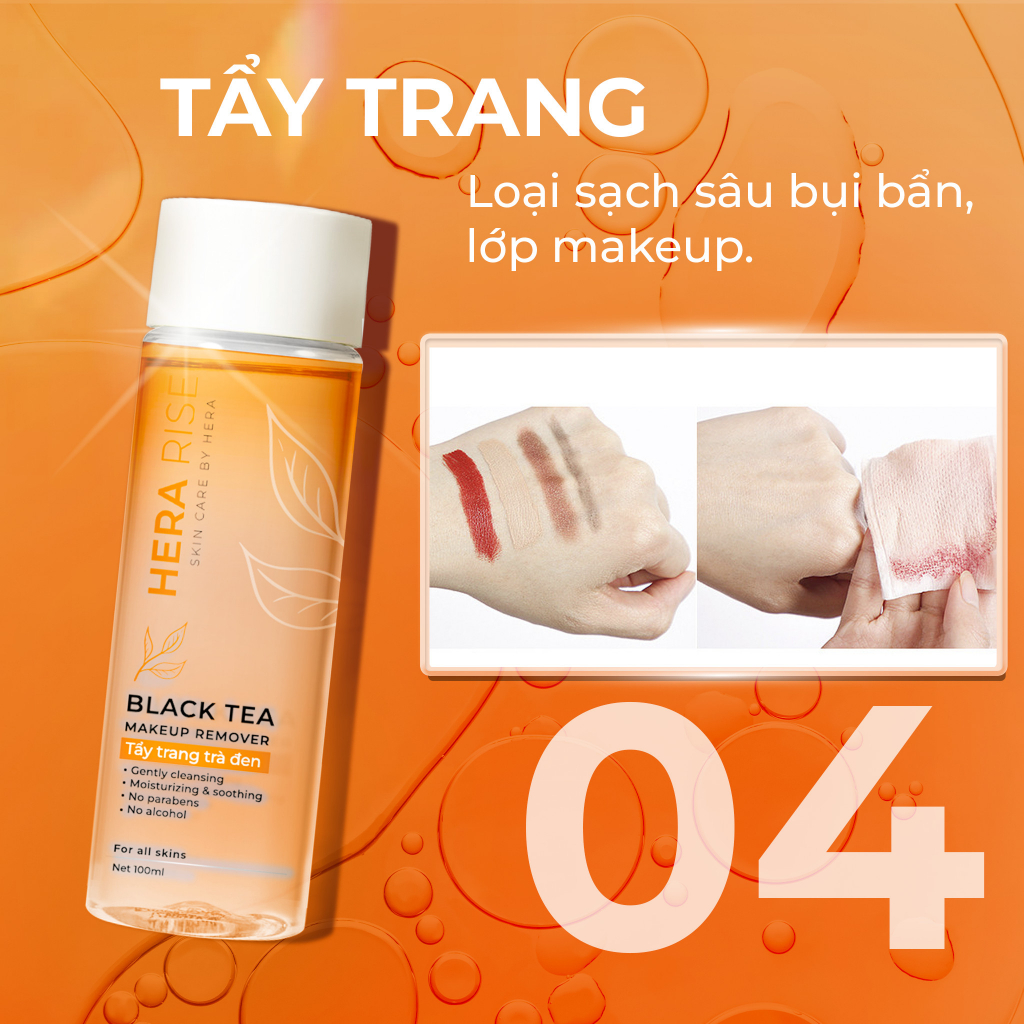 Tẩy trang Hera Rise giúp làm sạch da, loại bỏ lớp trang điểm, lớp da chết