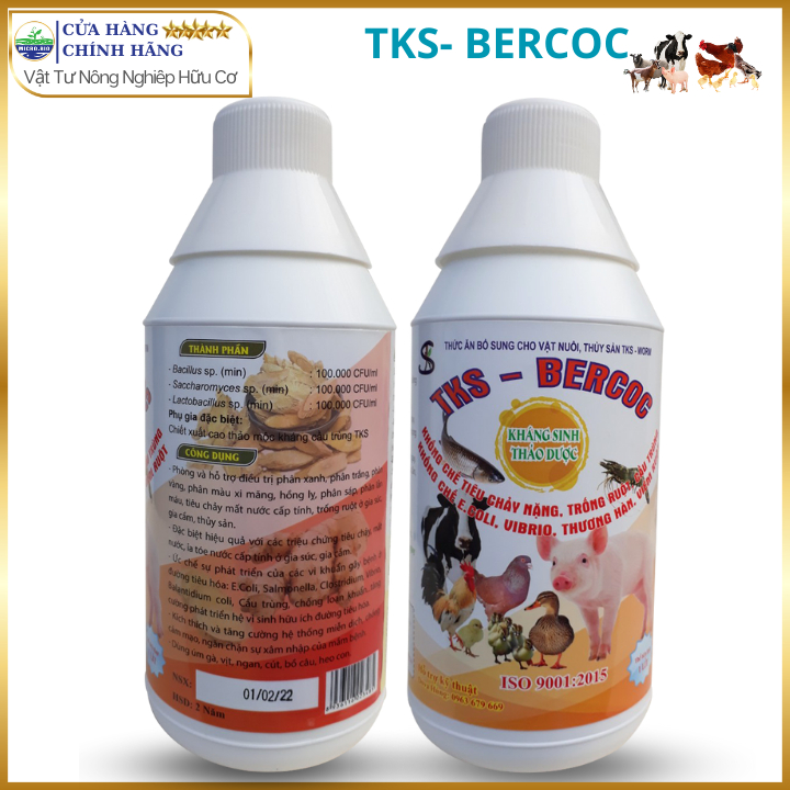 TKS - BERCOC Kháng Sinh Thảo Dược Trừ Tiêu Chảy Nặng, Coryza, Trống Ruột Cho gia súc gia cầm - Chai 1 lít