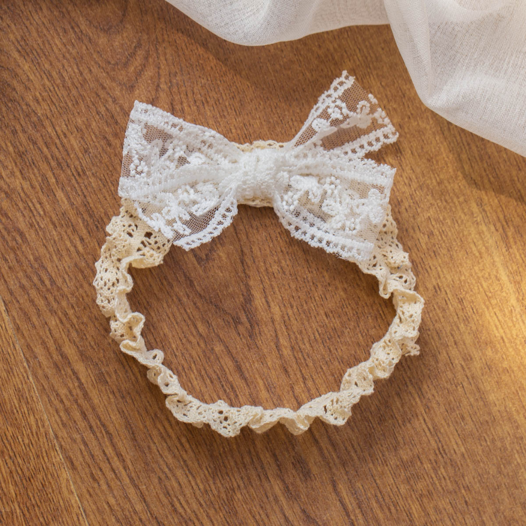 Băng đô/turban cài tóc vải ren đính nơ cho bé phong cách tiểu thư công chúa mẫu vintage cổ điển