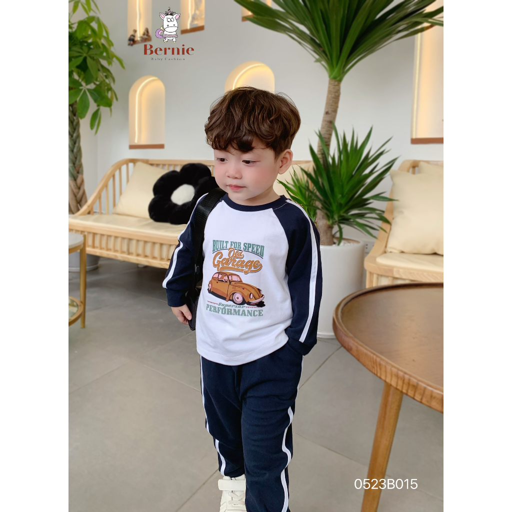 Bộ thu đông bé trai ô tô Old Garage Bernie - Bộ thể thao bé trai dài tay in hình ô tô cho bé từ 9-23kg- 0523B015