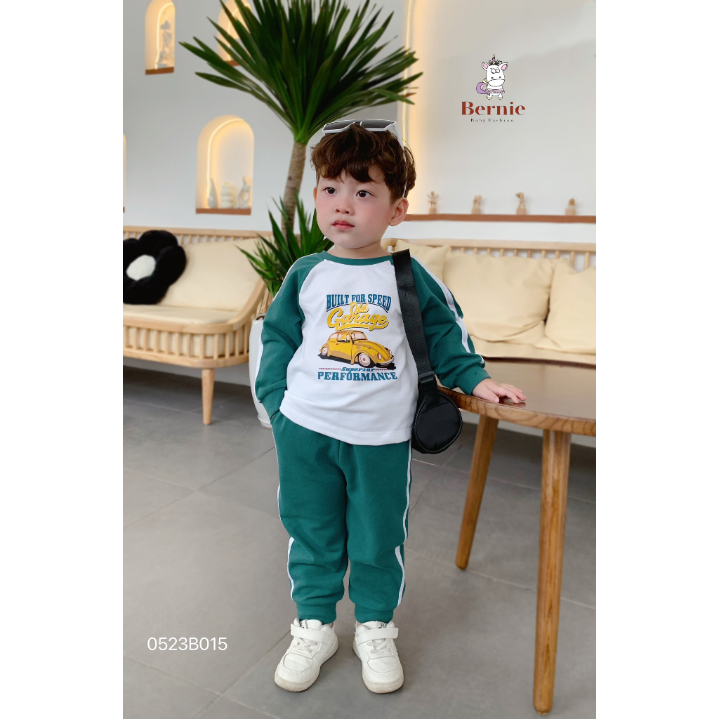 Bộ thu đông bé trai ô tô Old Garage Bernie - Bộ thể thao bé trai dài tay in hình ô tô cho bé từ 9-23kg- 0523B015