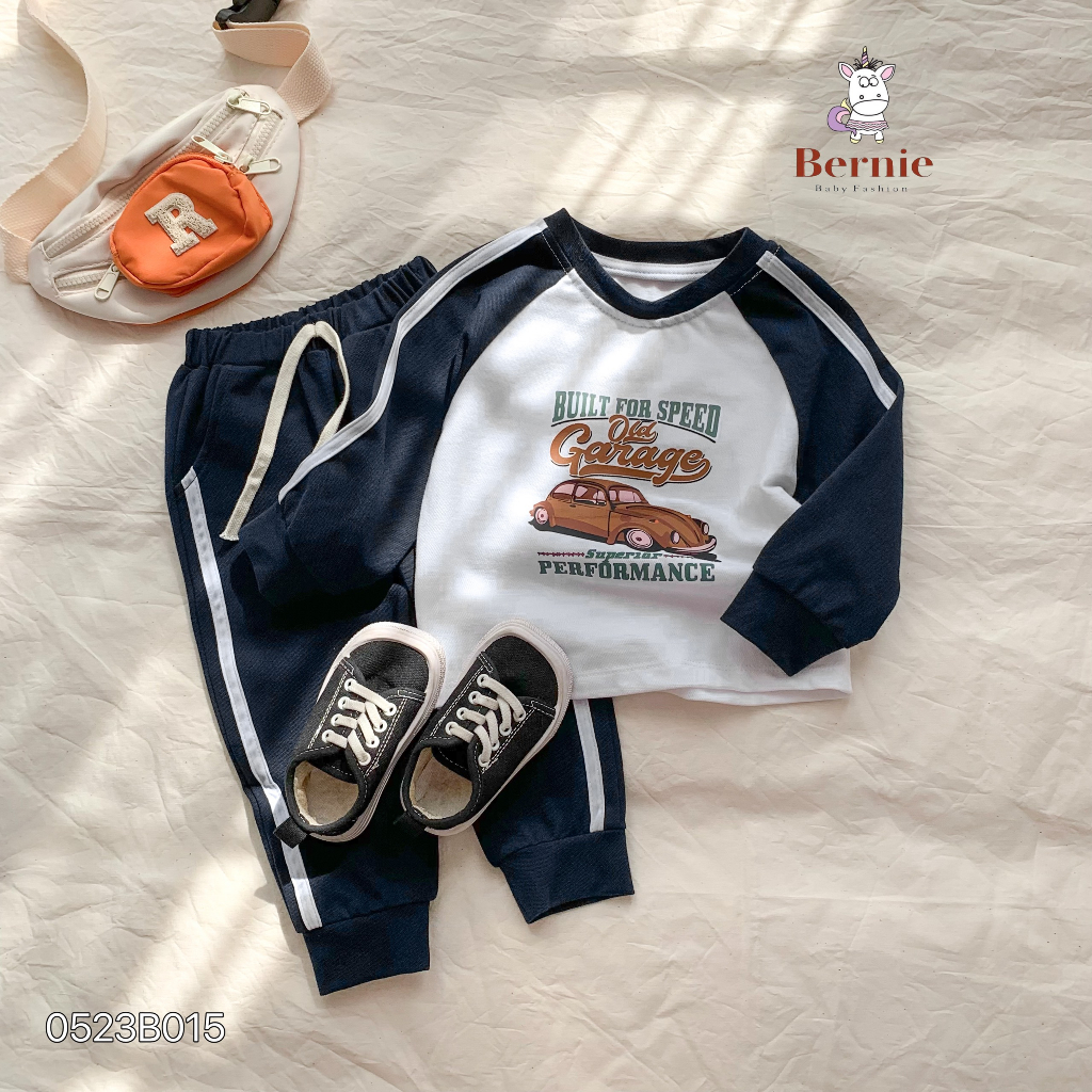 Bộ thu đông bé trai ô tô Old Garage Bernie - Bộ thể thao bé trai dài tay in hình ô tô cho bé từ 9-23kg- 0523B015