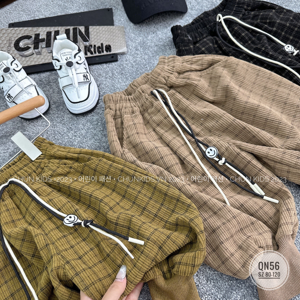 QN56 - QUẦN jogger nỉ nhí nhung tăm kẻ caro mập mờ - 3615 cho Bé