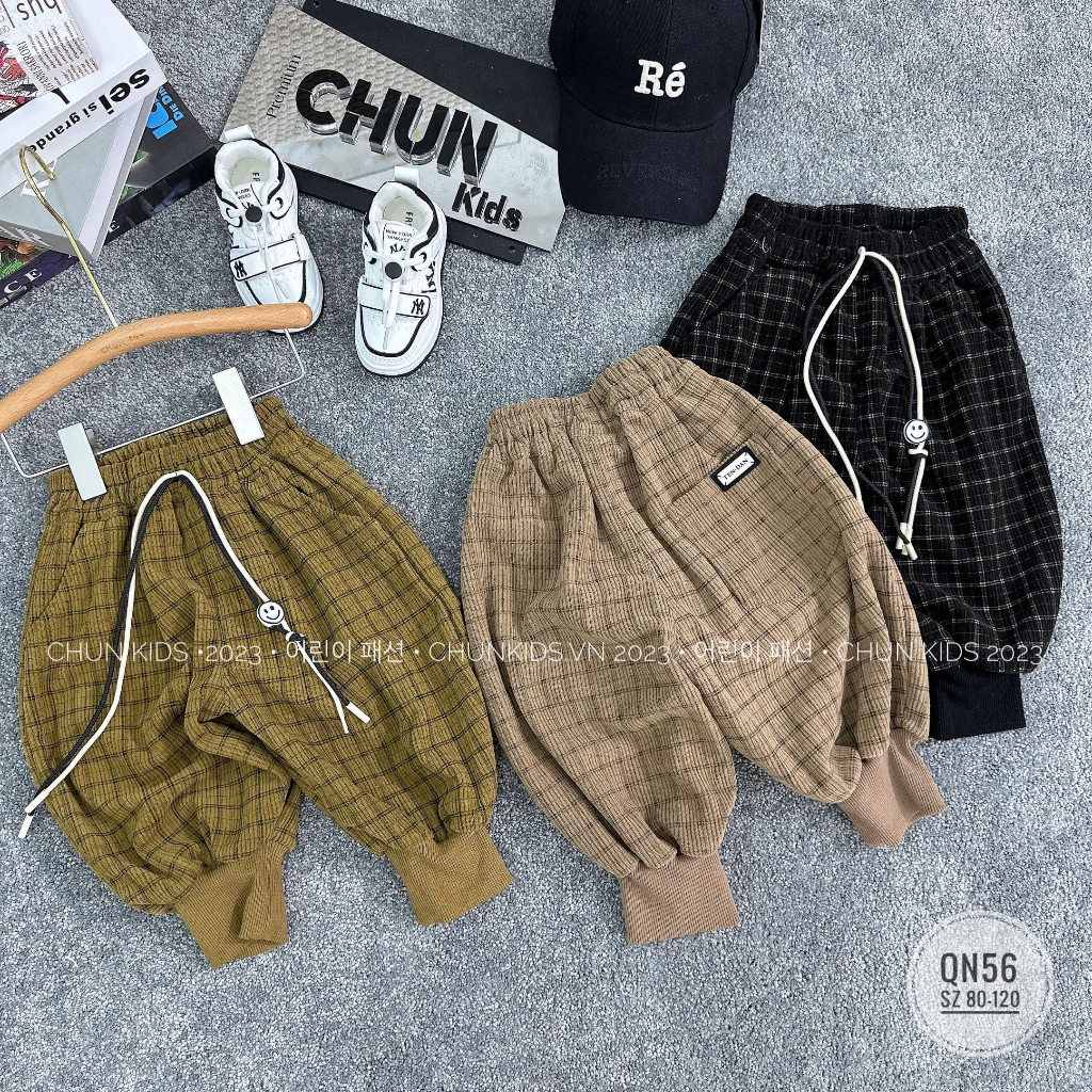 QN56 - QUẦN jogger nỉ nhí nhung tăm kẻ caro mập mờ - 3615 cho Bé