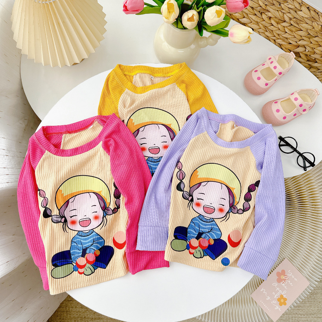 Aó cho bé gái -Mẫu DÀI TAY vải bo gân cotton chất vải thấm hút mồ hôi mát mịn từ 10kg đến 30kg-MẪU DÀITAY1