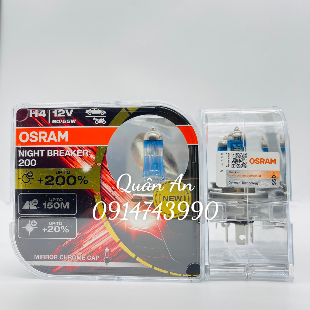 Combo 2 Bóng Đèn Halogen H4, H7 tăng Sáng 200% OSRAM Night Breaker 12V 55W - Nhập Khẩu Chính Hãng